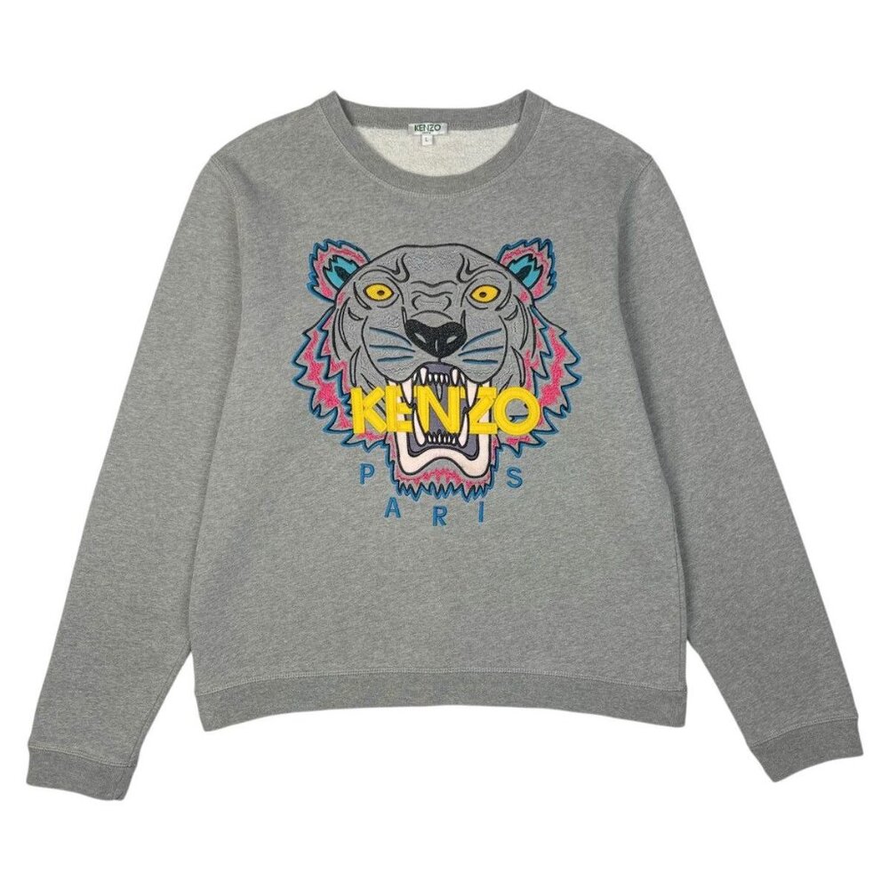 KENZO Grey Sweatshirt with iconic tiger print, size L, excellent condition